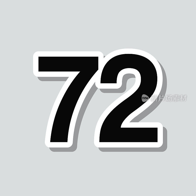 72 -数字72。图标贴纸在灰色背景